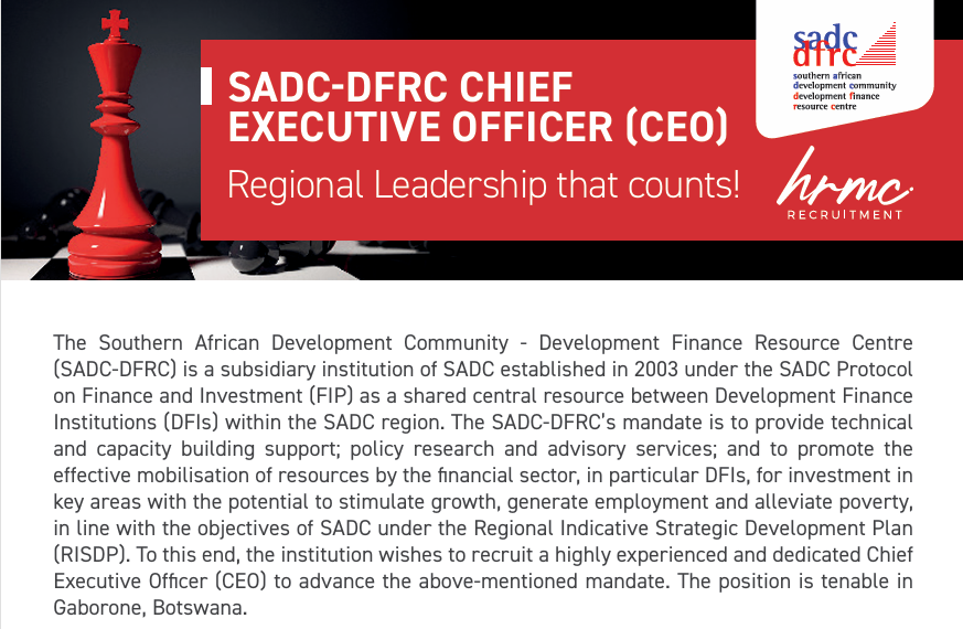 Employment Opportunity - Chief Executive Officer [CLOSED] – SADC-DFRC